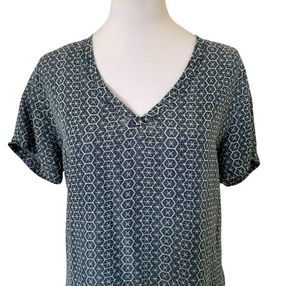 Cloth & Stone Women's V-Neck Short Sleeves Blue & White Dress Size M - Picture 2 of 8